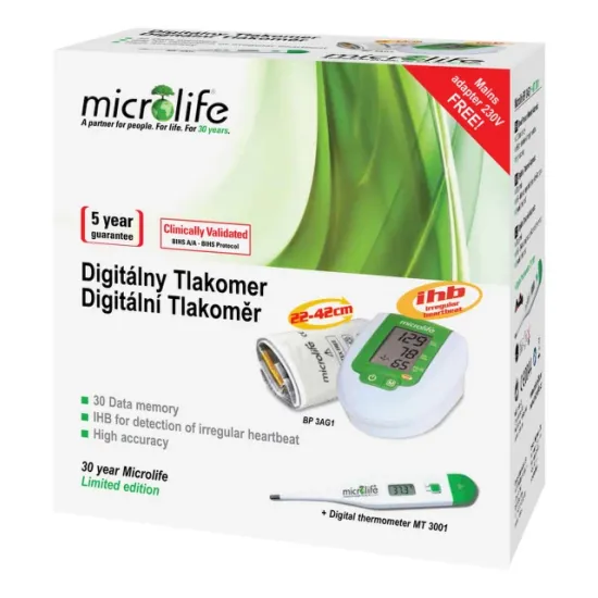 Tlakomer Microlife BP 3AG1 IHB s teplomerom MT 3001 zelený