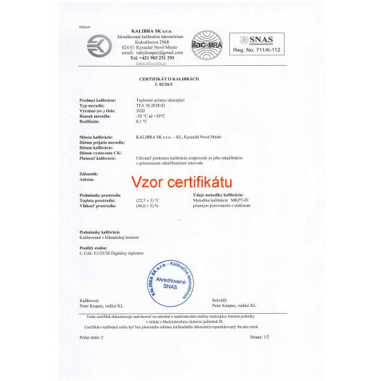 Teplomer TFA 30202802 do chladničky s certifikátom o kalibrácii (0, 4, 6, 8, 10 °C)