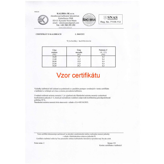 Kalibrovaný priestorový teplomer C601 pre ambulancie (10, 15, 20, 25, 30 °C)