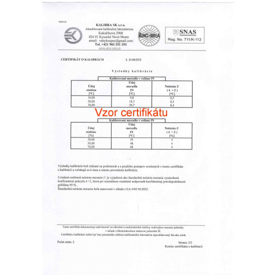 Záznamník teploty a vlhkosti GAR175 do chladničky s certifikátom o kalibrácii (2, 6, 10°C / 50, 70, 90%)