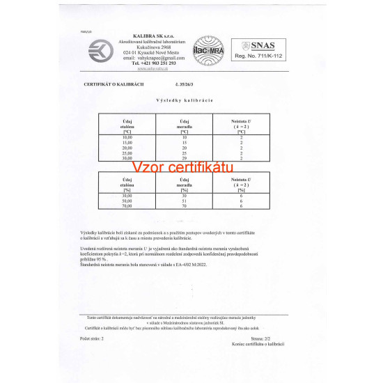 Kalibrovaný vlhkomer s teplomerom DC102 pre ambulancie (10, 15, 20, 25, 30 °C / 30, 50, 70 %)