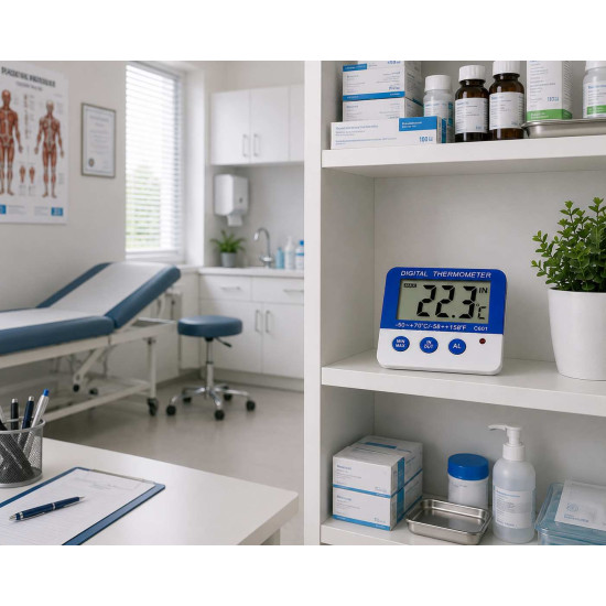 Kalibrovaný priestorový teplomer C601 pre ambulancie (10, 15, 20, 25, 30 °C)