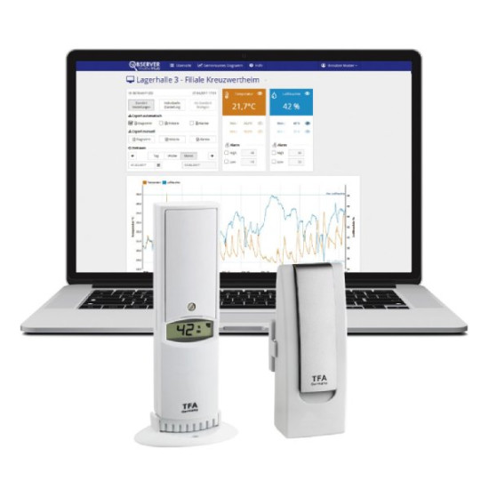 Kalibrovaný online záznamík TFA observer PRO-OKO + transmitter teploty a vlhkosti TFA 30.3312.02 