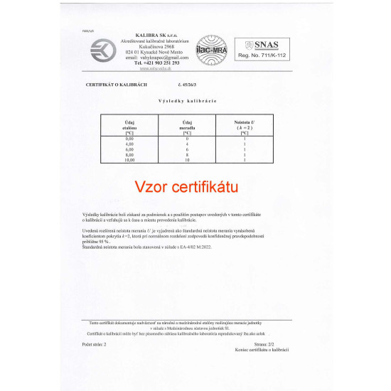 Teplomer C601 do chladničky s certifikátom o kalibrácii (0, 4, 6, 8, 10 °C)