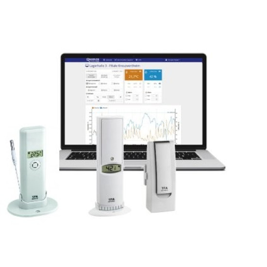 Kalibrovaný online záznamík TFA observer PRO-OKO + transmitter teploty a vlhkosti TFA 30.3312.02 + transmitter teploty TFA 30.3313.02