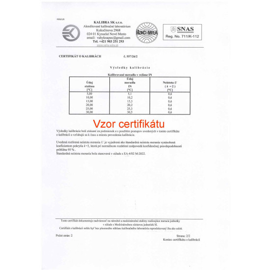 Kalibrovaný teplomer TFA 30106502 s certifikátom o kalibrácii v bodoch (5, 10, 15, 20, 25, 30 °C)
