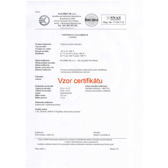 Vpichový teplomer KT600 pre výdaj stravy s certifikátom o kalibrácii (60, 65, 70, 75, 80 °C)